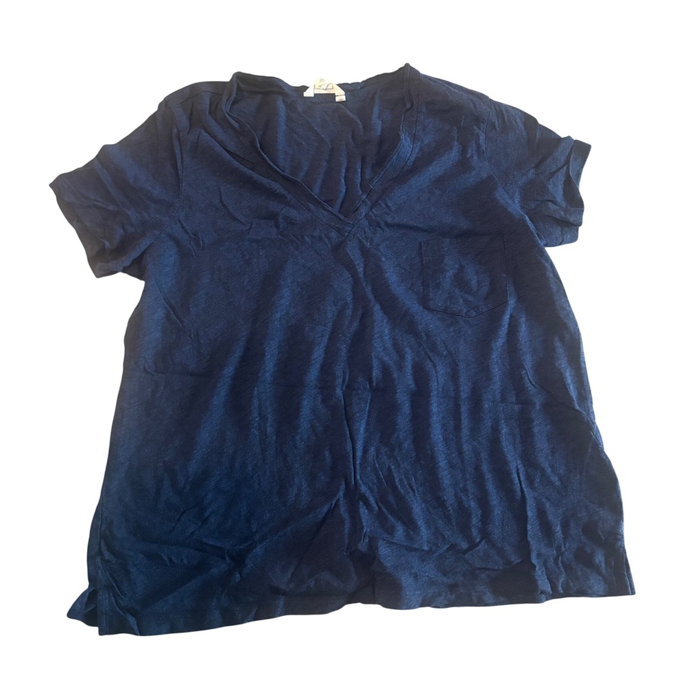 Caslon Navy Blue V-Neck Pocket T-Shirt Cotton Modal Slub Knit XL